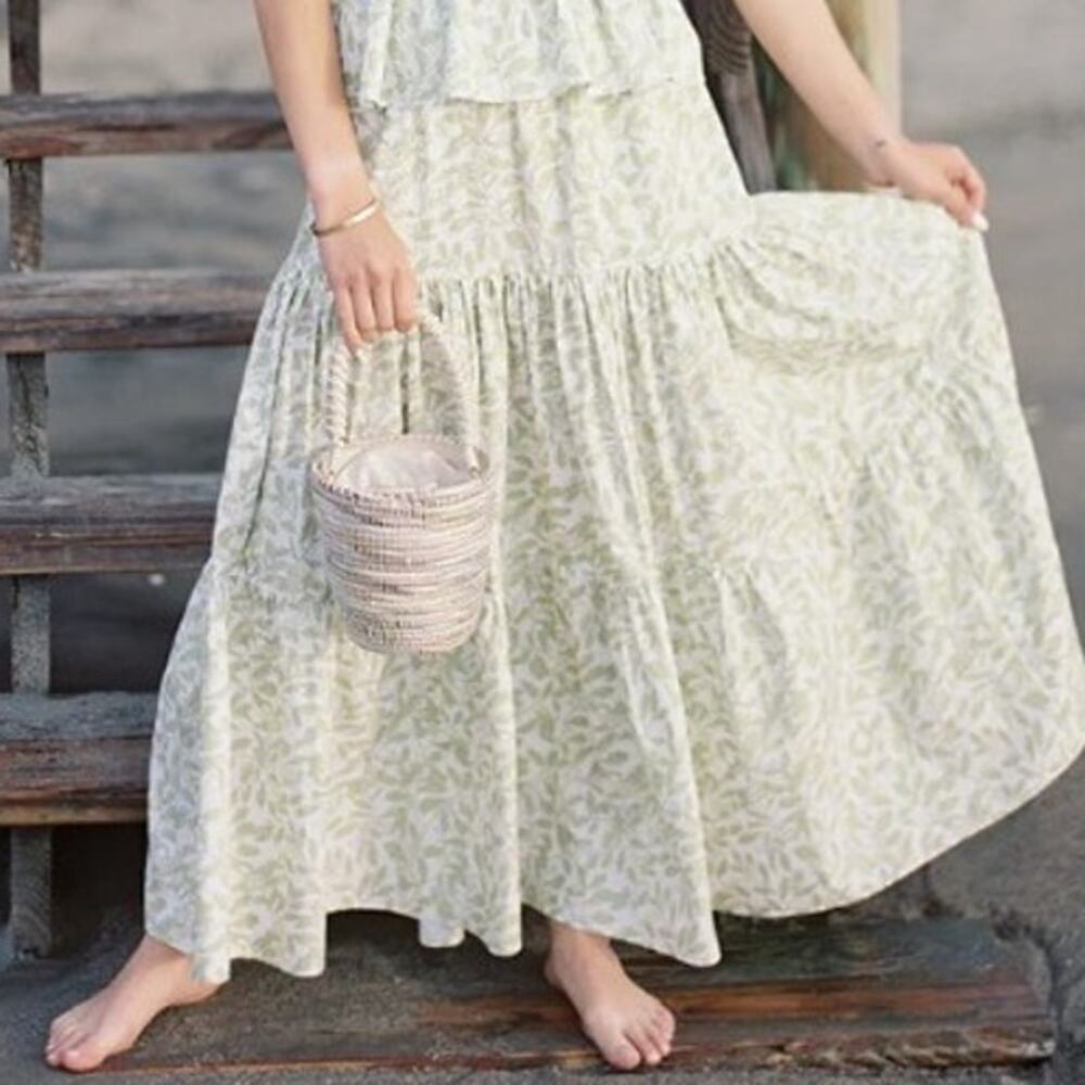 COCO SHOP Tiered Maxi Skirt in Light Green Limes Size Medium